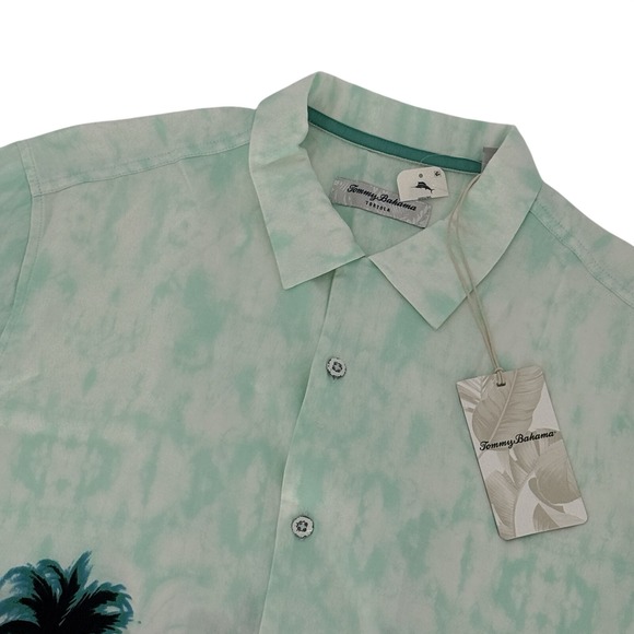 Tommy Bahama Other - Tommy Bahama Tortola Mens Medium Seafoam Green Palm Tree Tie Dye Shirt NWT